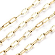 Ion Plating(IP) 304 Stainless Steel Cable Chains, Paperclip Chains, Drawn Elongated Cable Chains, Soldered, with Spool, Real 18K Gold Plated, 9.7x4.2x0.9~1mm, about 32.8 Feet(10m)/roll(CHS-M002-01G)
