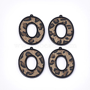 Cellulose Acetate(Resin) Big Pendants, with Faux Horsehair Fabric, Oval, Camel, 53x40.5x3mm, Hole: 1.6mm(X-KY-T011-33)