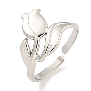 Non-Tarnish Tulip 304 Stainless Steel Open Cuff Finger Rings for Women, Stainless Steel Color, 13mm(RJEW-P114-05P)