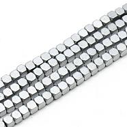 Electroplate Non-magnetic Synthetic Hematite Beads Strands, Faceted, Matte, Cube, Silver Plated, 2x2x2mm, Hole: 1mm, about 193pcs/strand, 15.7 inch(G-Q486-60E)