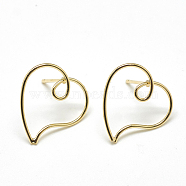 Brass Stud Earrings, Heart, Real 18K Gold Plated, 17x16mm, Pin: 0.8mm(KK-T032-166G)