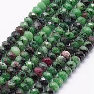 Natural Ruby in Zoisite Beads Strands, Faceted, Rondelle, 6x4mm, Hole: 1mm, about 98pcs/strand, 15.7 inch(40cm)(G-G725-03-4x6mm)