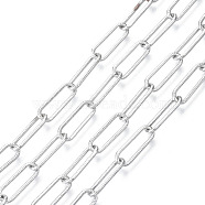 Unwelded Iron Paperclip Chains, Drawn Elongated Cable Chains, with Spool, Platinum, 15.1x5.1x1.1mm, about 32.8 Feet(10m)/roll(CH-S125-17A-02)