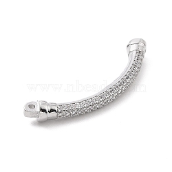 Eco-friendly Rack Plating Brass Micro Pave Clear Cubic Zirconia Connector Charms, Cadmium Free & Lead Free, Long-Lasting Plated, Curved Tube Links, Platinum, 36.5x11.5x5mm, Hole: 0.7mm and 1.2mm(KK-F843-03P)