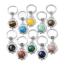 Natural & Synthetic Gemstone Keychain, with Plating Brass Pendant and Iron Rings, Lead Free & Cadmium Free, 6.6cm(KEYC-H019-02P)