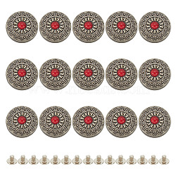 15Pcs 1-Hole Alloy & Plastic Beads Buttons, Flat Round with Flower Pattern, for DIY Luggage and Hardware Accessaries, Red, 12x6mm, Hole: 2.3mm(BUTT-HY0001-11C)