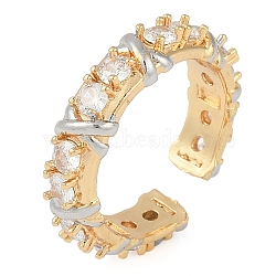 Letter X Brass Micro Pave Clear Cubic Zirconia Open Cuff Ring for Women, Real 18K Gold Plated, 6mm, Adjustable(RJEW-Q819-08G)