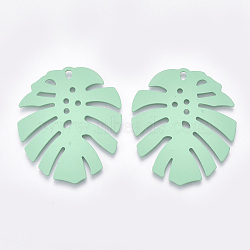 Spray Painted Iron Pendants, Monstera Leaf, Aquamarine, 36x31.5x1mm, Hole: 1.5mm(X-IFIN-S703-08B)