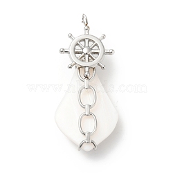 Natural White Shell Pendants, Teardrop Charm, with Stainless Steel Color Plated 304 Stainless Steel Helm Findings, Stainless Steel Color, 35~44x18~20x8~10mm, Hole: 3mm(SSHEL-G025-03P)