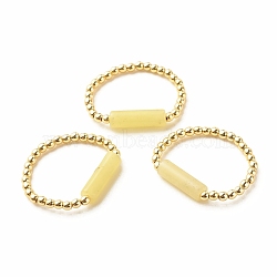 Natural Lemon Jade Column Beaded Finger Ring with Synthetic Hematite, Gemstone Jewelry for Women, Golden, Inner Diameter: 16~19mm(RJEW-JR00460-03)
