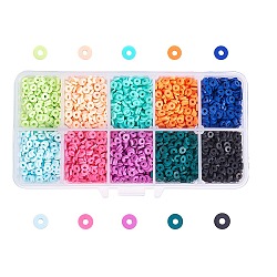 Handmade Polymer Clay Beads, Heishi Beads, Disc/Flat Round, Mixed Color, 4x0.5~1mm, Hole: 1.5mm, about 4800~6700pcs/box(CLAY-PH0001-09)