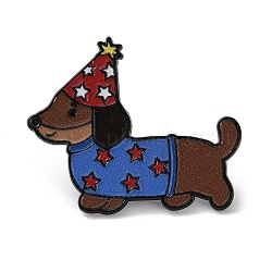 Dachshund with Birthday Hat Enamel Pins, Alloy Lapel Pin Backs for Backpack Clothes, Black, Blue, 30.5x36.5mm(JEWB-Z048-08EB-04)