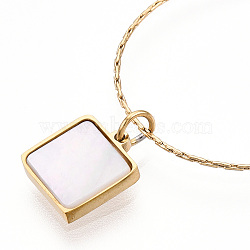 Ion Plating(IP) Shell Square Pendant Necklaces, 304 Stainless Steel Box Chain Necklaces, Real 14K Gold Plated, 16.54 inch(42cm)(NJEW-P296-01G-A)