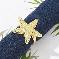 Brass Cuff Finger Rings for Women, Real 18K Gold Plated, Starfish, 3mm, Inner Diameter: 17.5mm(RJEW-U033-09G-02)