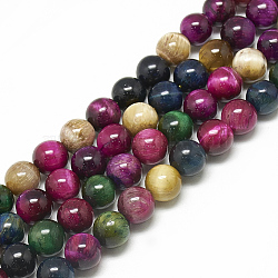 Natural Tiger Eye Beads Strands,  Dyed, Round, Mixed Color, 10mm, Hole: 1mm, about 38pcs/strand, 14.9~15.3 inch(G-S300-10mm-107G)