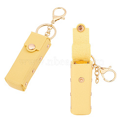 PU Leather Lipstick Storage Bags, Portable Lip Balm Organizer Holder for Women Ladies, with Light Gold Tone Alloy Keychain, Rectangle, Yellow, 9x3.2x2.9cm(AJEW-WH0270-45C)