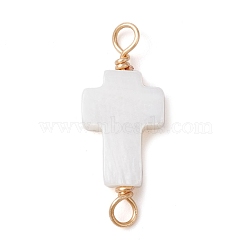 Natural Freshwater Shell Connector Charms, Cross Links, Light Gold, 23x9.5x3.5mm, Hole: 2.5mm(PALLOY-JF02441-01)
