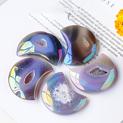 Natural Druzy Agate Display Decorations, Dyed, for Home Office Desk, Moon, 50mm(G-PW0004-14)