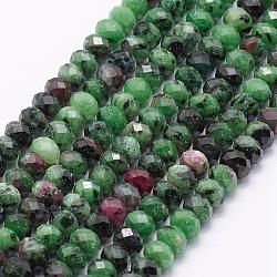 Natural Ruby in Zoisite Beads Strands, Faceted, Rondelle, 6x4mm, Hole: 1mm; about 98pcs/strand, 15.7inches(40cm)(G-G725-03-4x6mm)