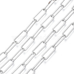 Unwelded Iron Paperclip Chains, Drawn Elongated Cable Chains, with Spool, Platinum, 15.1x5.1x1.1mm, about 32.8 Feet(10m)/roll(CH-S125-17A-02)