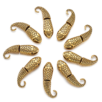 Tibetan Style Alloy Hook and Snake Head Clasps, For Leather Cord Bracelets Making, Antique Golden, Clasps: 23x12x9mm, Hole: 8x4mm, S-Hook: 24x16x9mm, Hole: 6.5mm