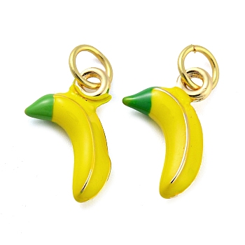 Banana Rack Plating Brass Enamel Charms, with Jump Ring, Long-Lasting Plated, Cadmium Free & Lead Free, Real 18K Gold Plated, Yellow, 13.5x10.5x3mm, Hole: 3.8mm