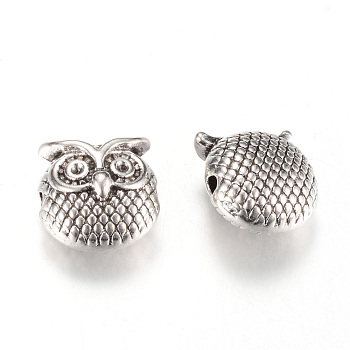 Tibetan Style Alloy Beads, Cadmium Free & Lead Free, Owl, Antique Silver, 11x11x7mm, Hole: 1.5mm