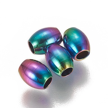 Ion Plating(IP) 304 Stainless Steel Bead, Oval, Rainbow Color, 5x4mm, Hole: 1.8mm
