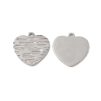 201 Stainless Steel Charms, Textured, Heart Charm, Stainless Steel Color, 12x12x0.5mm, Hole: 1mm