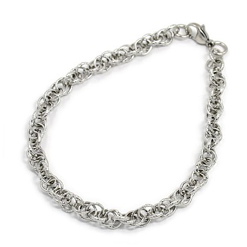 Fashionable 304 Stainless Steel Rope Chain Bracelets, with Lobster Claw Clasps, Stainless Steel Color, 8-1/8 inch(205mm), 6mm