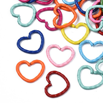 Spray Painted Iron Linking Rings, Quick Link Connector, Cadmium Free & Nickel Free & Lead Free, Hammered Heart, Mixed Color, 11.5x14x1.5mm, Inner Diameter: 8x11mm