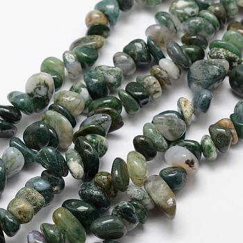 Natural Moss Agate Beads Strands, Dyed, Nuggets, 9~16x5~8mm, Hole: 1mm, 15.3 inch(39cm)