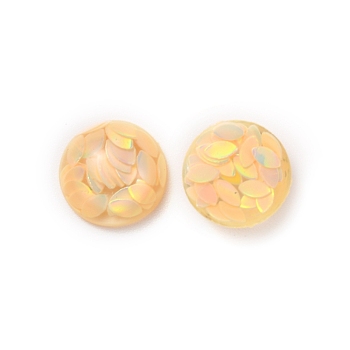 Transparent Resin Cabochons, with Sequin, Half Round, Wheat, 12x5mm
