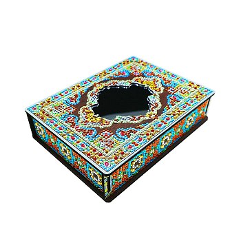DIY Diamond Painting Storage Box with Mirror, Detachable Mandala Flower Pattern Decorative Wooden Box, Rectangle, Colorful, 200x150x45mm