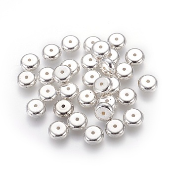 CCB Plastic Beads, Flat Round, Silver Color Plated, 8x3.5mm, Hole: 1mm