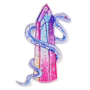 Halloween Themed Double-sided Printed Acrylic Pendants, Hot Pink, Snake, 44x27x2mm, Hole: 1.6mm