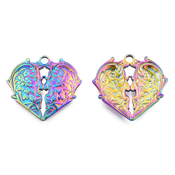 Ion Plating(IP) 201 Stainless Steel Pendants, Heart with Human Head, Rainbow Color, 25x26.5x3mm, Hole: 2.5mm