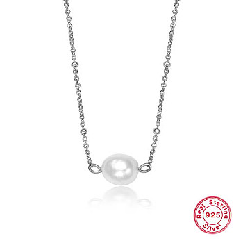 925 Sterling Silver Pearl Pendants Necklaces, Satellite Chains Necklaces, Platinum, 15.75 inch(40cm)