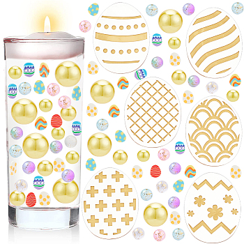 Easter Theme Vase Fillers for Centerpiece Floating Candles, including Egg Shape Acrylic Mirror Cake Toppers & Polymer Clay Cabochons, Plastic Imitation Pearl & Glass Beads, Mixed Color, 212Pcs/bag