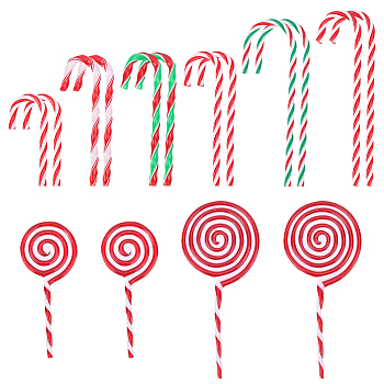 28Pcs 8 Style Plastic Pendant Decorations, for Christmas Tree Hanging Ornament, Candy Cane & Lollipop, Mixed Patterns, 160x25mm, Hole: 1.8mm