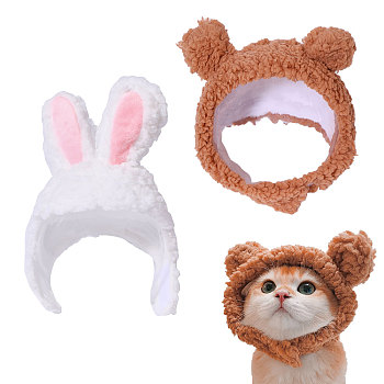 2Pcs 2 Styles Cute Cotton Warm Rabbit & Bear Hat, Pet Supplies, Mixed Color, 140~190x140~190x23~54mm, 1pc/style