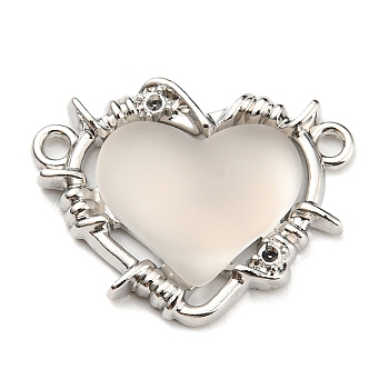 Alloy Connector Rhinestone Settings, with Translucent Resin, Heart Links, Platinum, Fit for 1mm Rhinestone, 19x24x6.5mm, Hole: 1.6mm