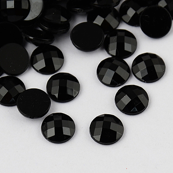 Taiwan Acrylic Rhinestone Cabochons, Flat Back and Faceted, Half Round/Dome, Black, 20x6mm
