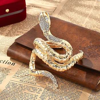 Snake Alloy Open Cuff Bangles for Women, with Rhinestone, Golden, Inner Diameter: 2-1/4x1-7/8 inch(5.8x4.8cm)