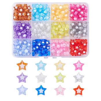 300Pcs 12 Colors Transparent Acrylic Beads, Bead in Bead, Star, Mixed Color, 9x9.5x4mm, Hole: 2mm, 25pcs/color