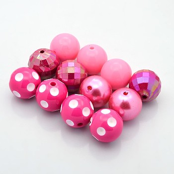 Round Chunky Bubblegum Acrylic Beads, Imitation Pearl & AB Color & Opaque Style, Deep Pink, 20mm, Hole: 2.5mm, 4pcs/set