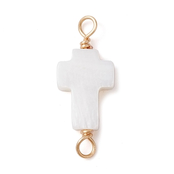 Natural Freshwater Shell Connector Charms, Cross Links, Light Gold, 23x9.5x3.5mm, Hole: 2.5mm