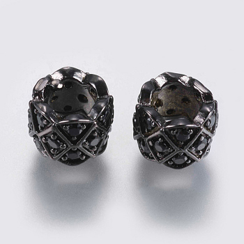 Brass Micro Pave Cubic Zirconia Beads, Column, Black, Gunmetal, 8x6mm, Hole: 4.5mm