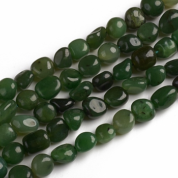 Natural Green Jasper Beads Strands, Tumbled Stone, Nuggets, 10~15x7.5~11.5x7.5~12.5mm, Hole: 1mm, about 36pcs/Strand, 15.67 inch(39.8 cm)
