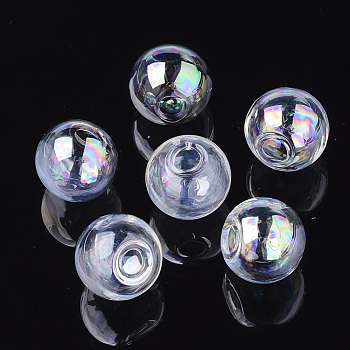 Round Handmade One Hole Blown Glass Globe Ball Bottles, for Glass Vial Pendants Making, Clear AB, 25x24.5mm, Hole: 5mm